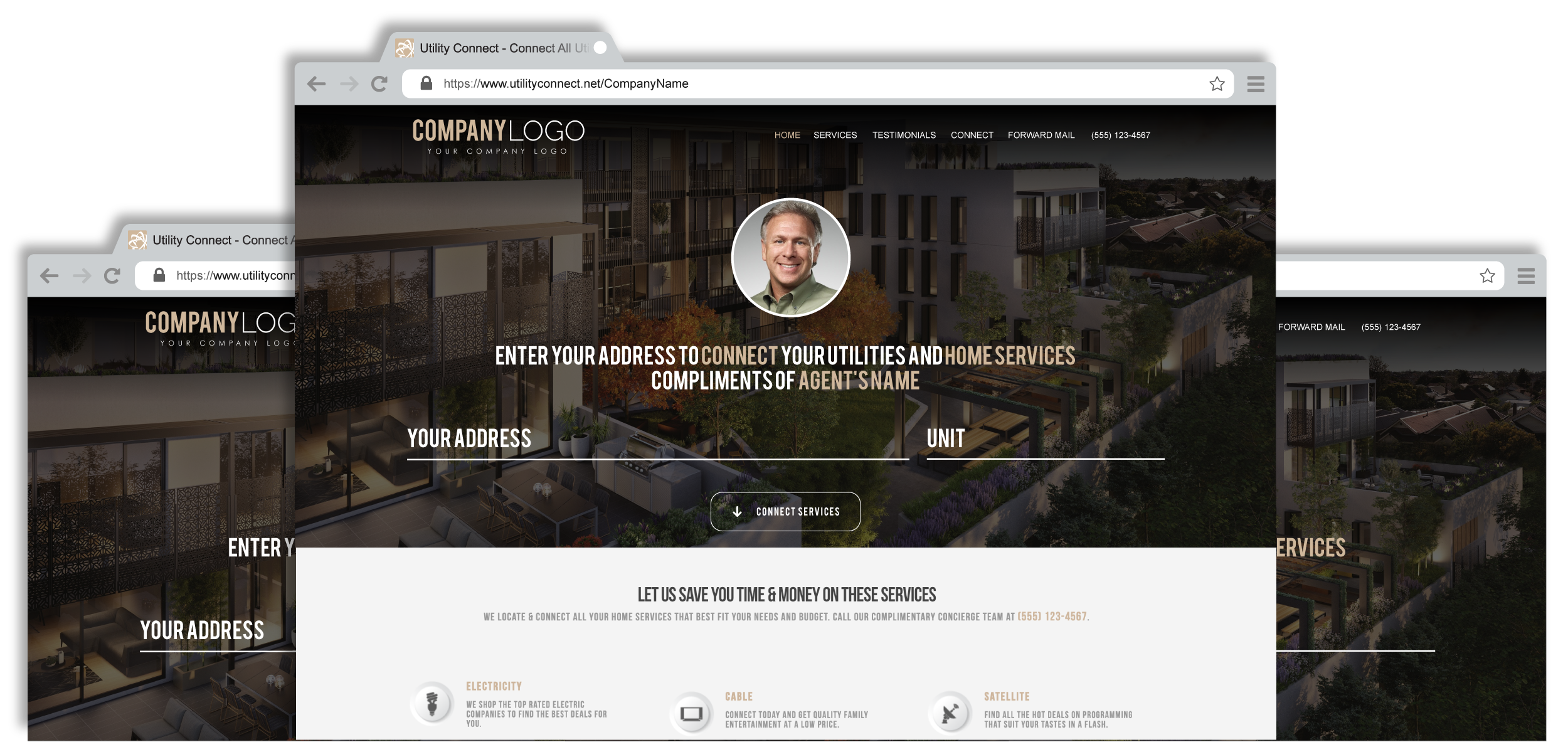 Utility Connect branded microsite features for Apartment Locators