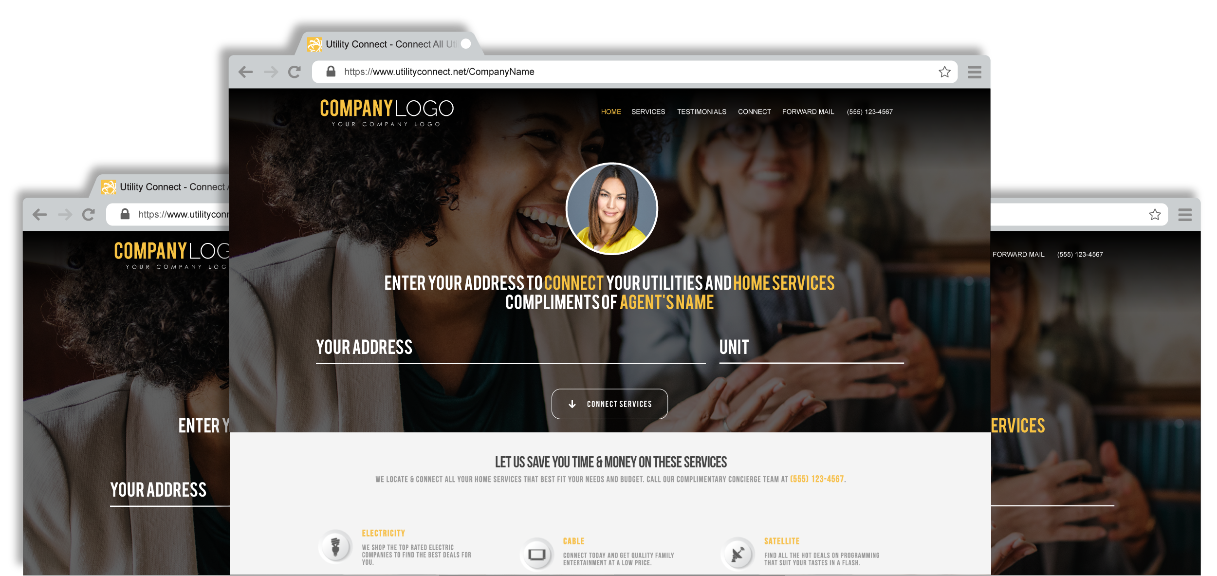 Utility Connect branded microsite features for Mortgage & Title