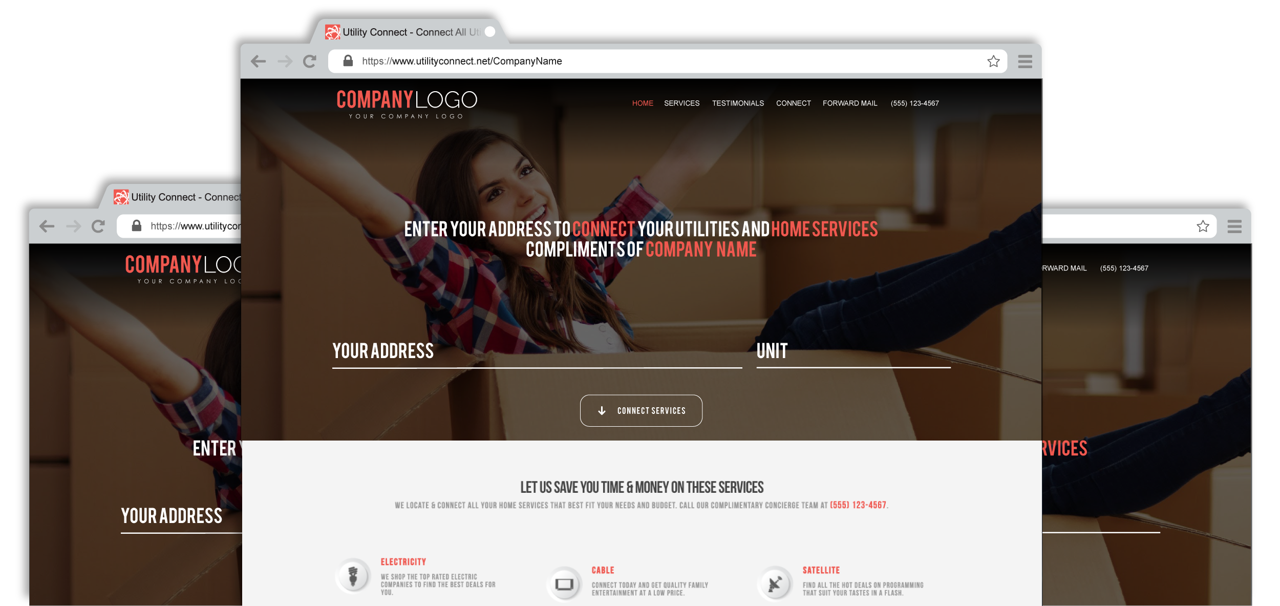 Utility Connect branded microsite features for Movers & Relocation